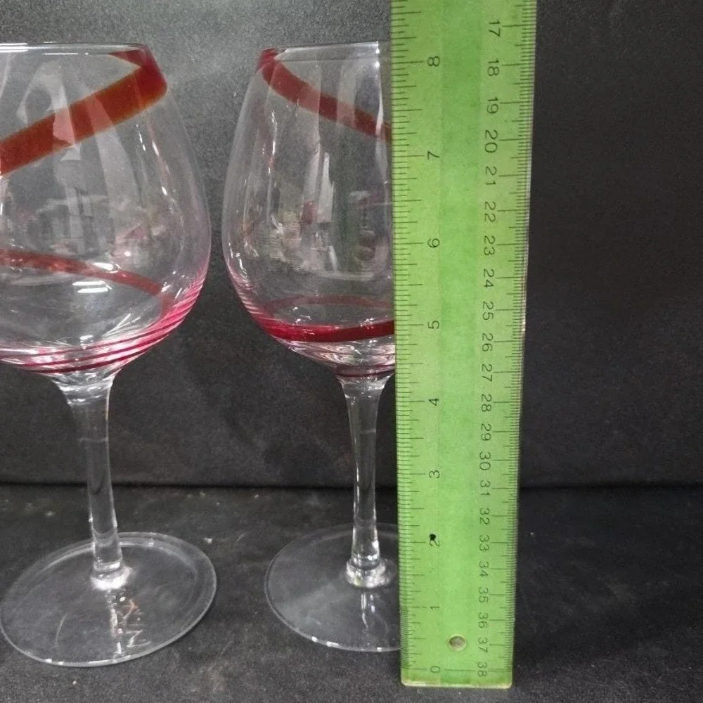 Pier 1 Red Swirline Balloon Wine Glasses, Set Of 2, Vintage Stemware Replacement